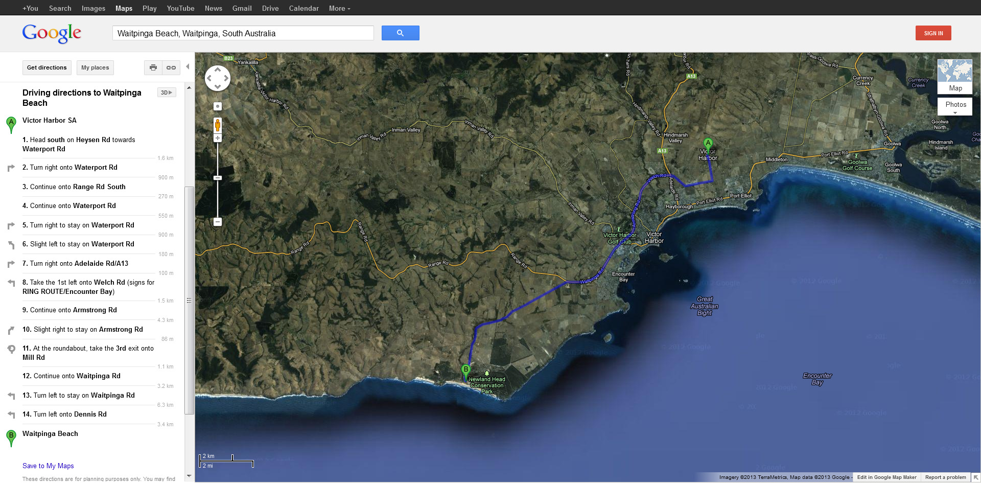 Victor Harbor SA to Waitpinga Beach - Google Maps01.jpg